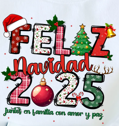 Camisetas Feliz Navidad 2025 - Juntos en Familia con Amor y Paz. Personalice su camiseta: Seleccione el diseño de su preferencia, la talla y el color de camiseta.