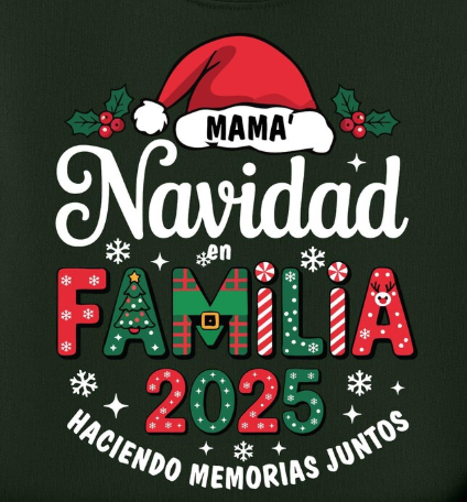 Camisetas Feliz Navidad 2025 - Juntos en Familia con Amor y Paz. Personalice su camiseta: Seleccione el diseño de su preferencia, la talla y el color de camiseta.