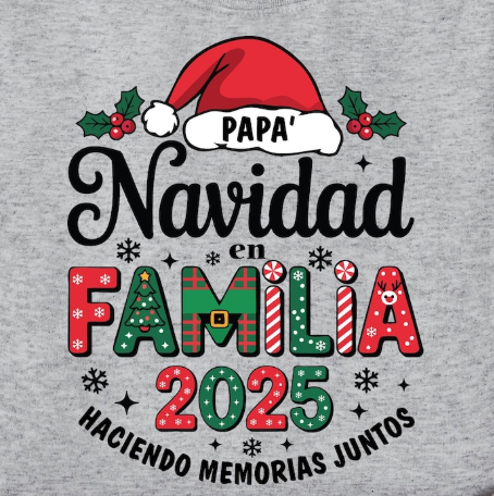 Camisetas Feliz Navidad 2025 - Juntos en Familia con Amor y Paz. Personalice su camiseta: Seleccione el diseño de su preferencia, la talla y el color de camiseta.