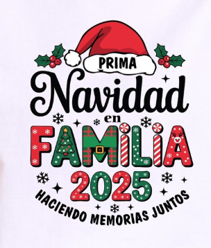 Camisetas Feliz Navidad 2025 - Juntos en Familia con Amor y Paz. Personalice su camiseta: Seleccione el diseño de su preferencia, la talla y el color de camiseta.