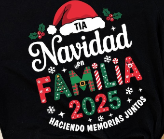 Camisetas Feliz Navidad 2025 - Juntos en Familia con Amor y Paz. Personalice su camiseta: Seleccione el diseño de su preferencia, la talla y el color de camiseta.
