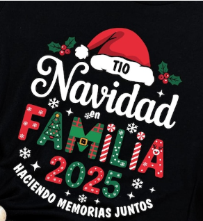 Camisetas Feliz Navidad 2025 - Juntos en Familia con Amor y Paz. Personalice su camiseta: Seleccione el diseño de su preferencia, la talla y el color de camiseta.