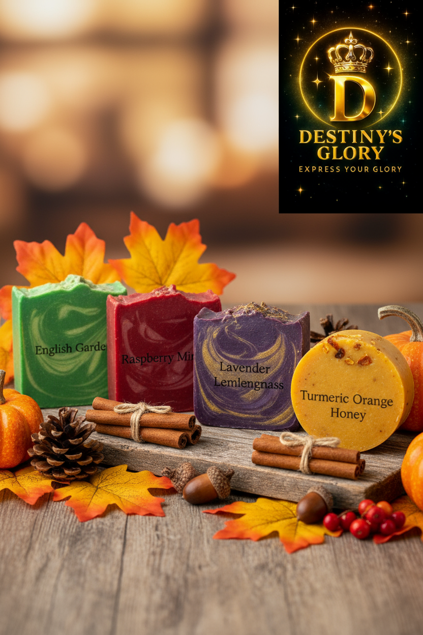 All Four Artisan Soaps with Destiny's Glory Logo