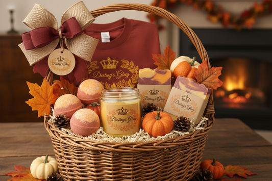 Destiny's Glory Fall Relaxation Gift Basket - Fall Collection, select your preferred t-shirt design, color, and size to make this meaningful gift uniquely yours!