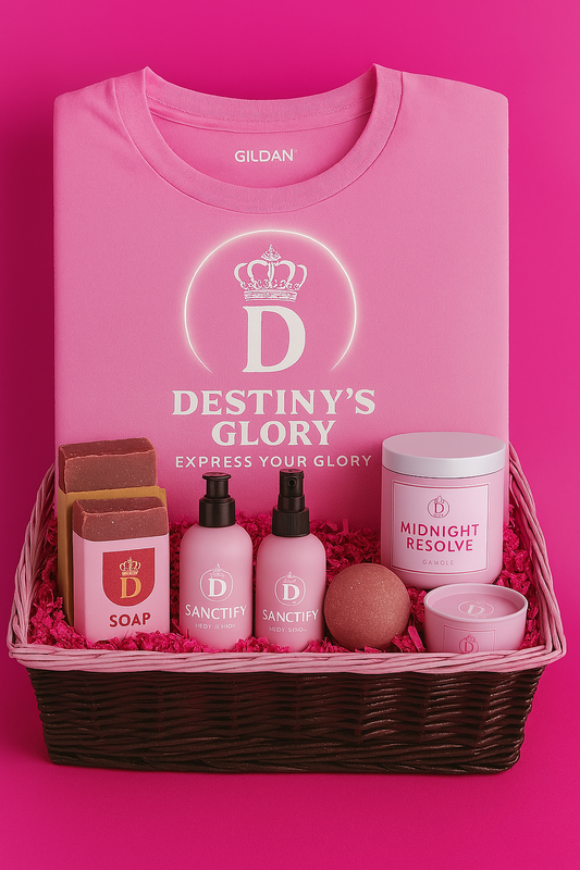 Pink Destiny's Glory - Express Your Glory Spa Gift Basket Customizable. Personalize with your preferred color t-shirt and size.